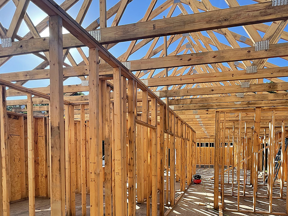 Interior wall framing in a new addition