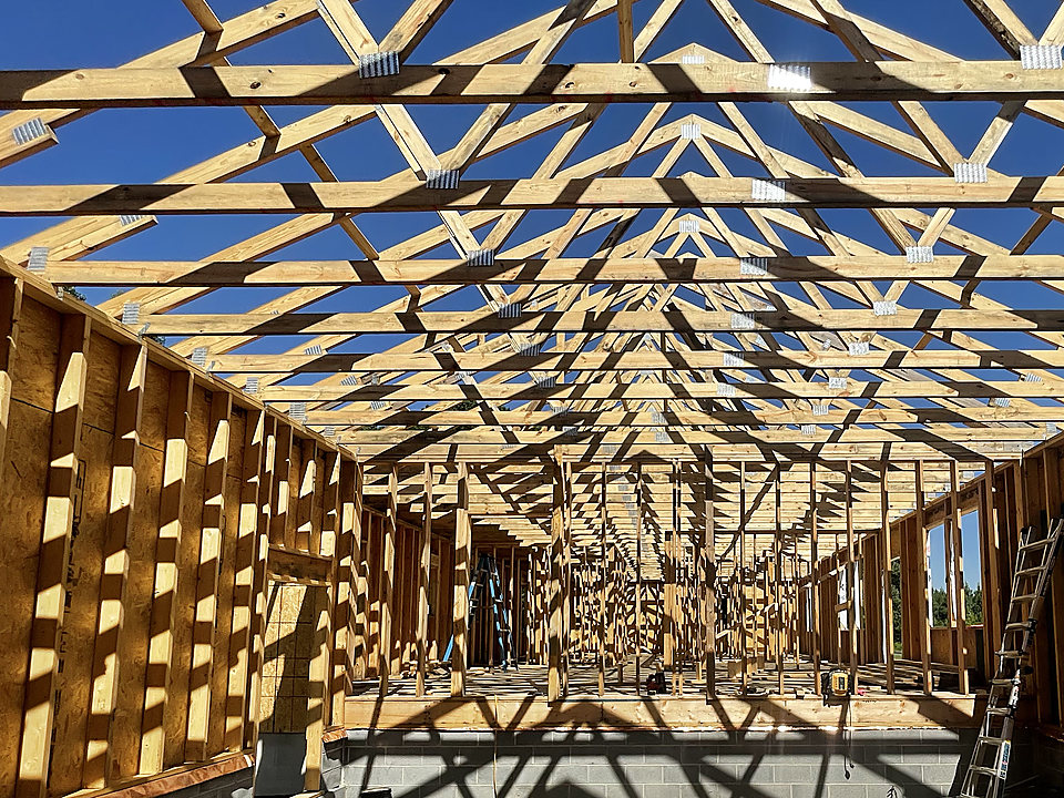 Roof trusses set on a new addition