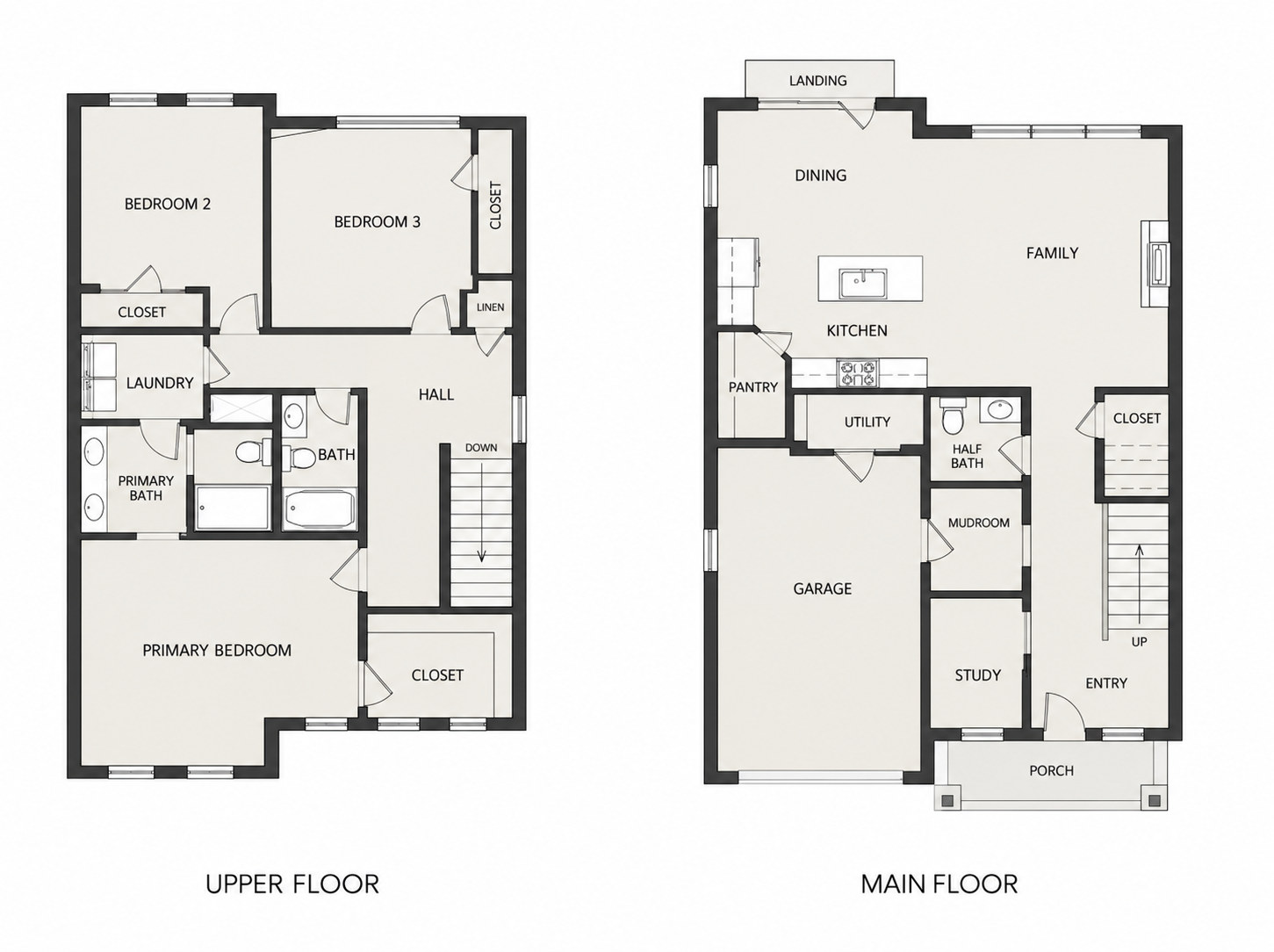 The Pocomoke floor plan: Main floor and upper floor
