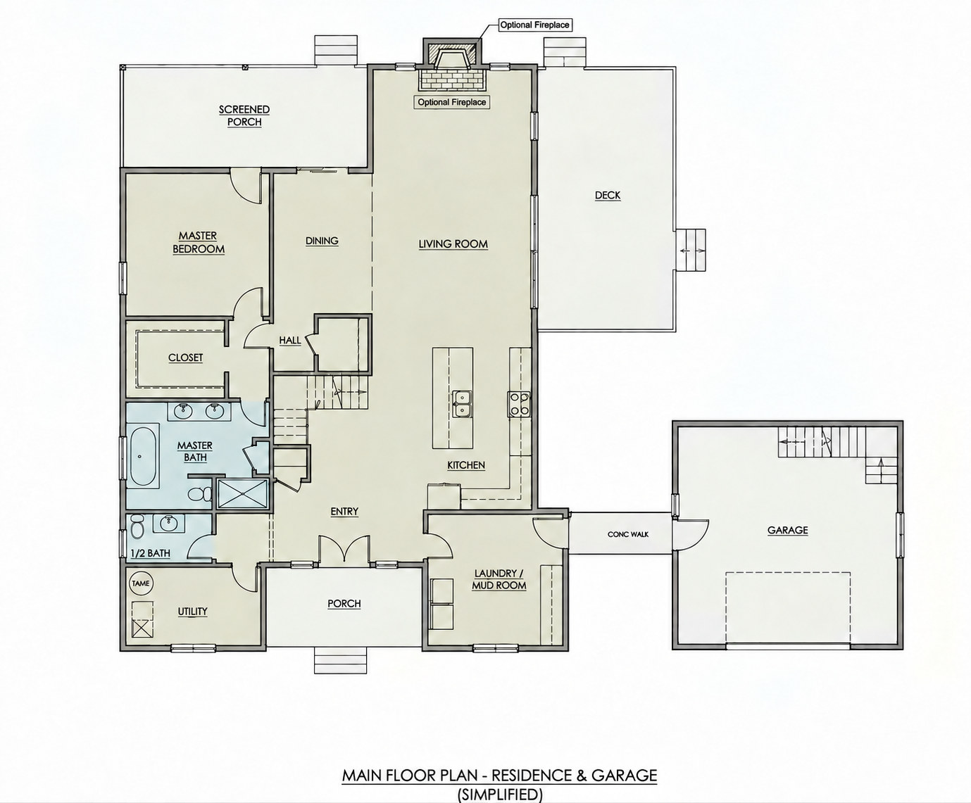 The St. Michaels floor plan: Main floor and second level, with the garage