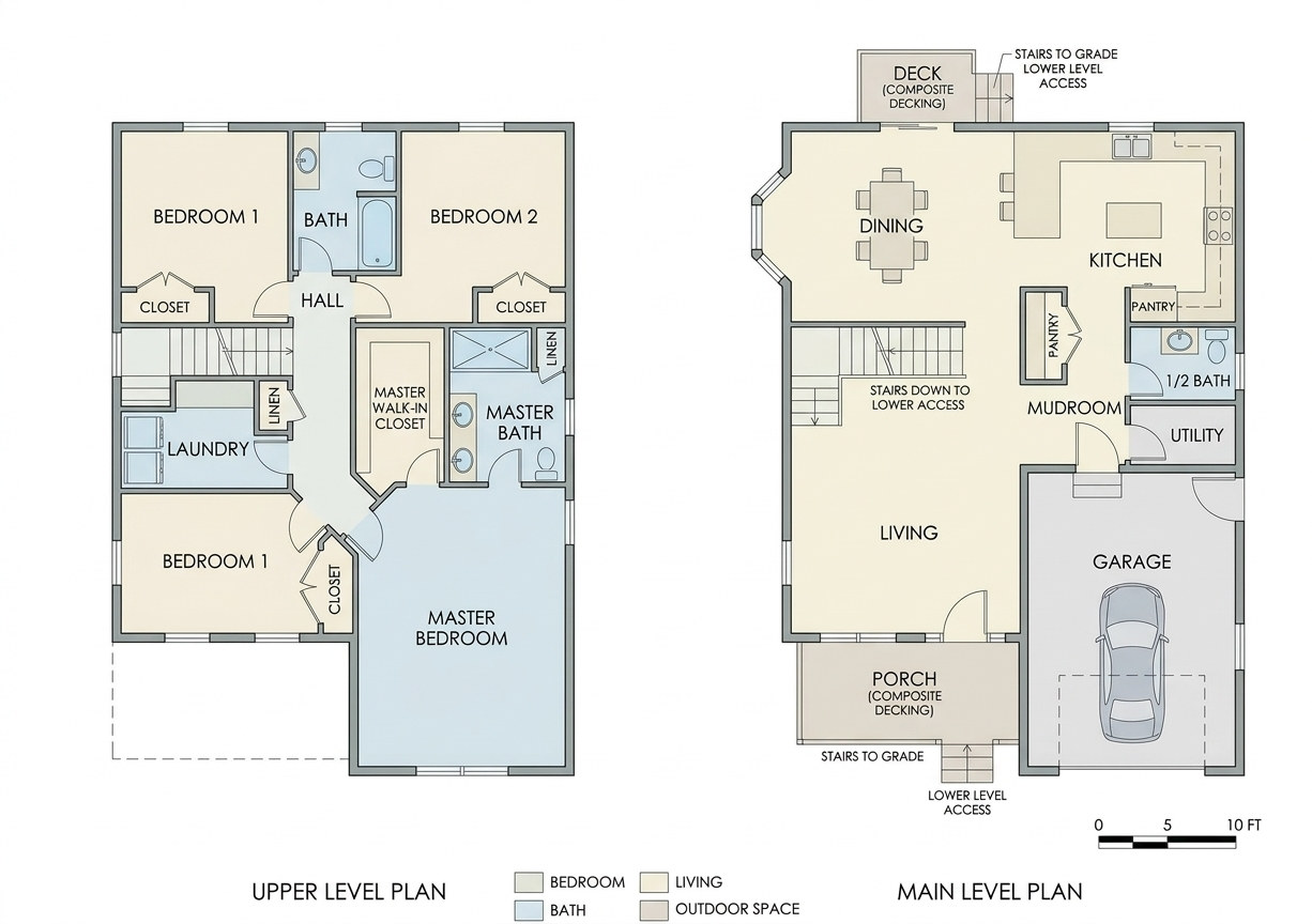 The Tolchester floor plan: Main floor and upper floor